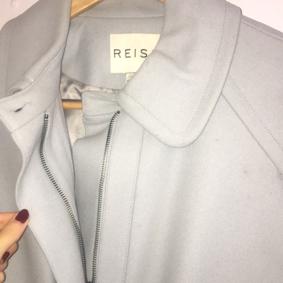 REISS Belted Wool Coat Light Blue Size XS - Picture 5 of 11